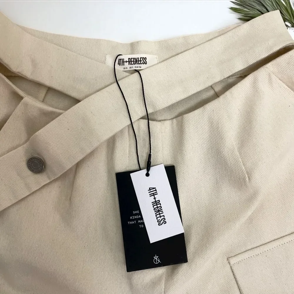 4th & Reckless NWT Melanie Deconstructed Belted Shorts in Oat Cream